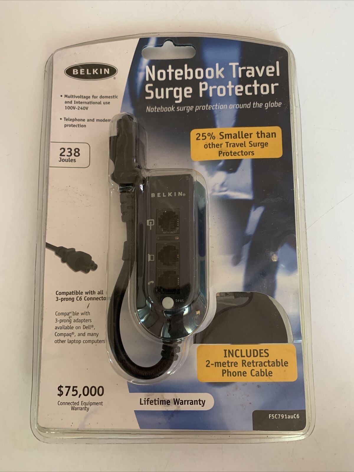 Belkin Notebook Travel Surge Protector C6 Connector Domestic & International  NEW