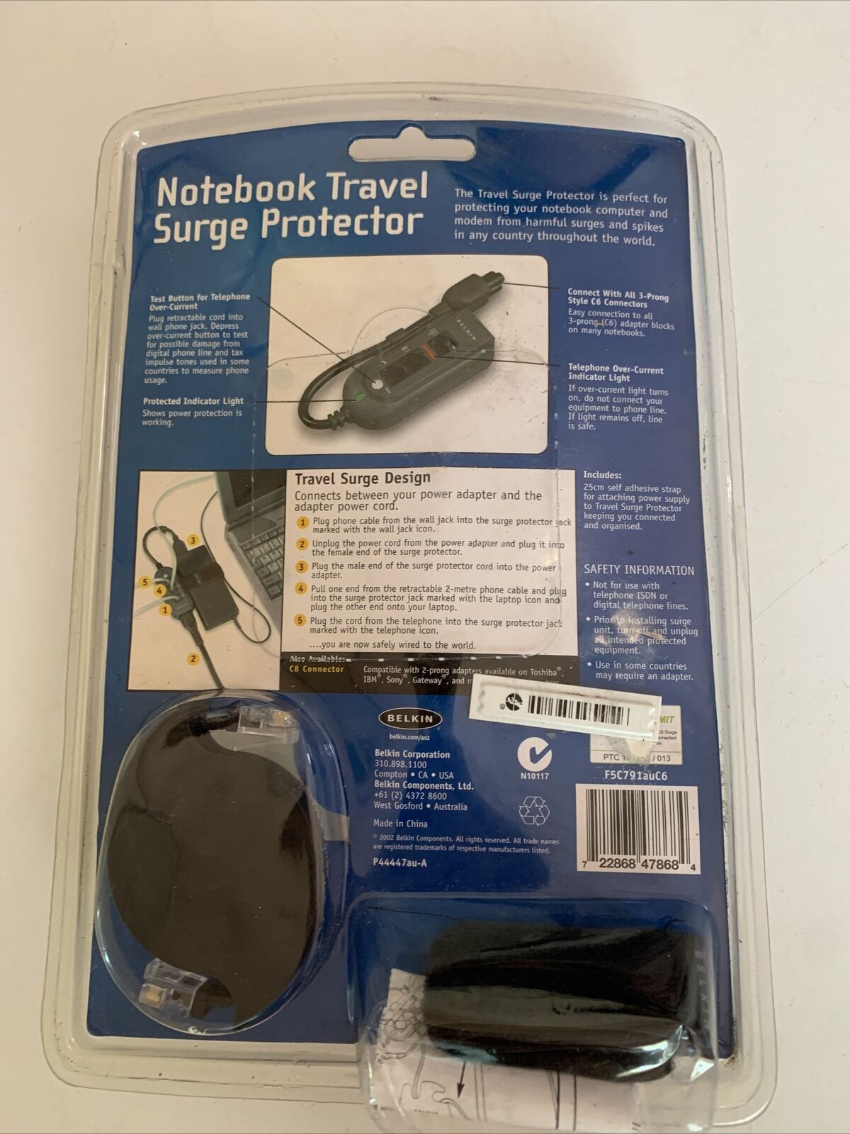 Belkin Notebook Travel Surge Protector C6 Connector Domestic & International  NEW