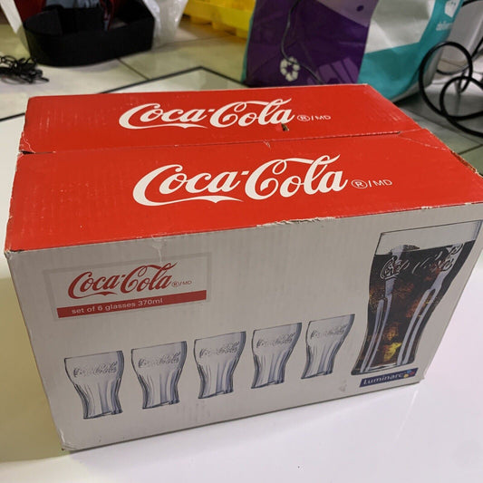 Coca Cola Set of 6 Drinking Glasses Retro Contoured 370ml NEW