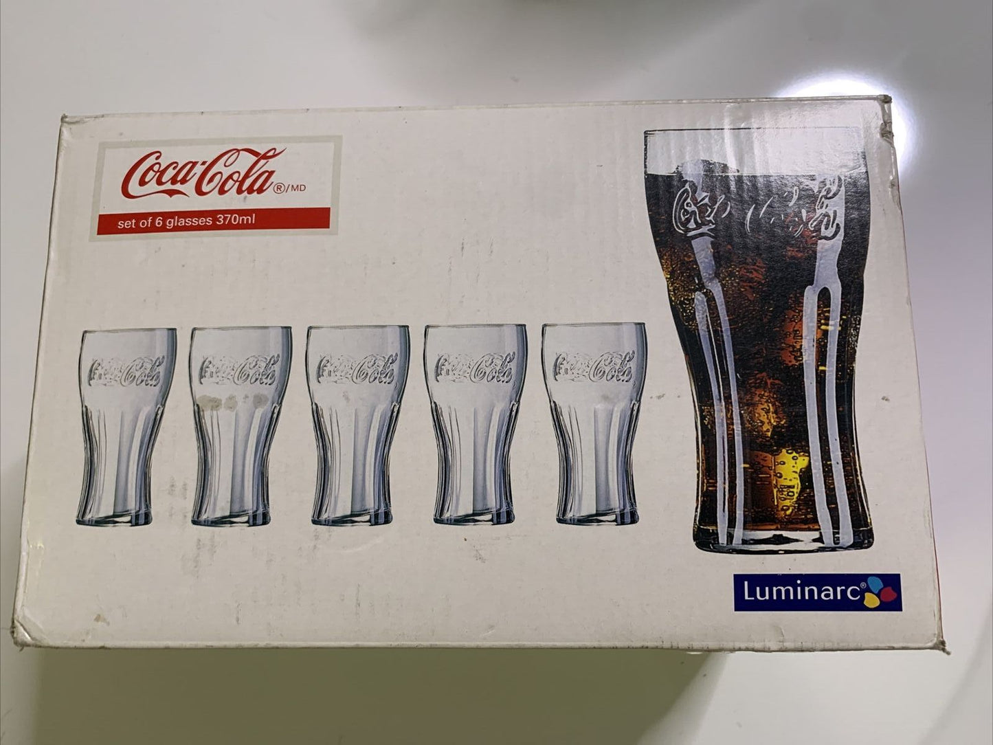 Coca Cola Set of 6 Drinking Glasses Retro Contoured 370ml NEW