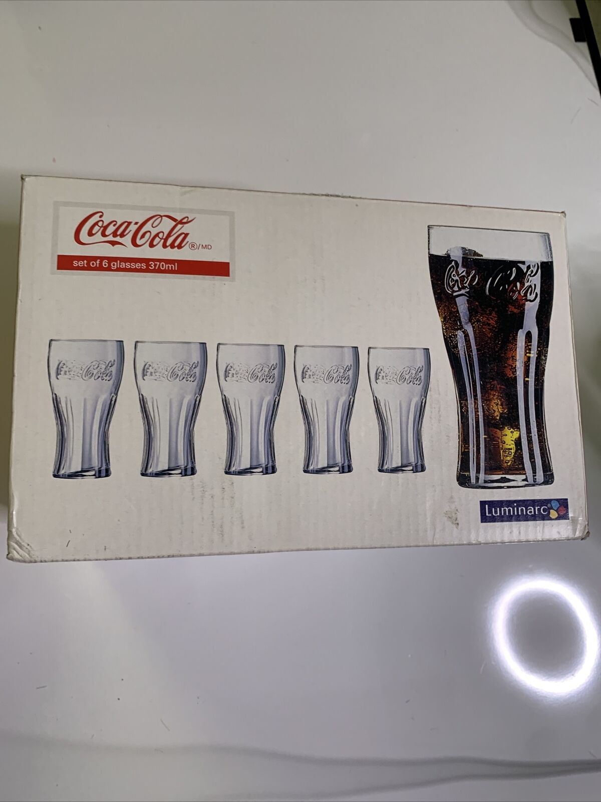 Coca Cola Set of 6 Drinking Glasses Retro Contoured 370ml NEW