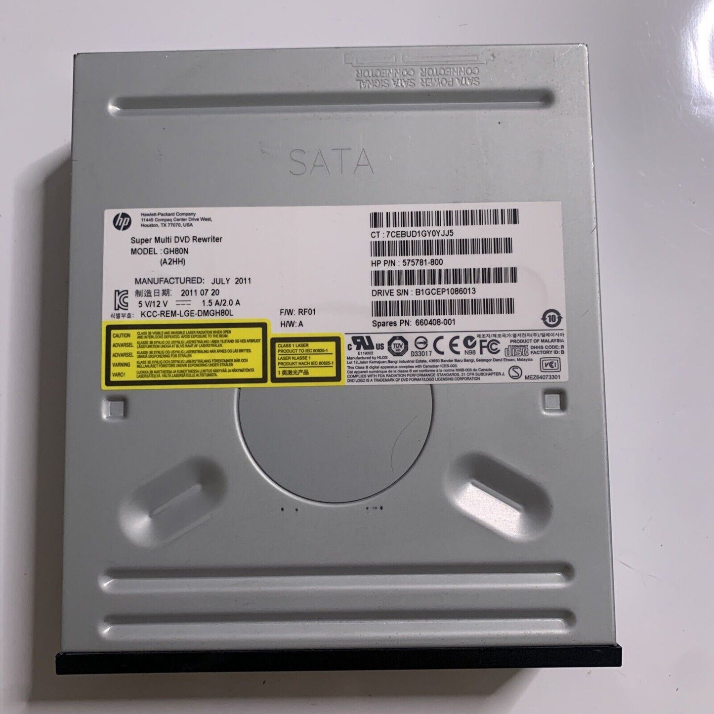 HP 16x DVD±RW DL SATA Drive Super Multi DVD Rewriter GH80N