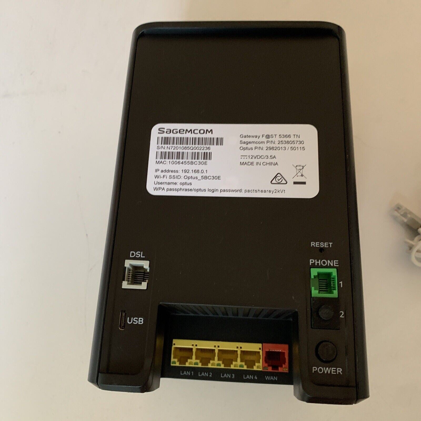 Optus Gateway Fast 5366 TN Wi-Fi Modem Router Dual Band NBN Compatible ...