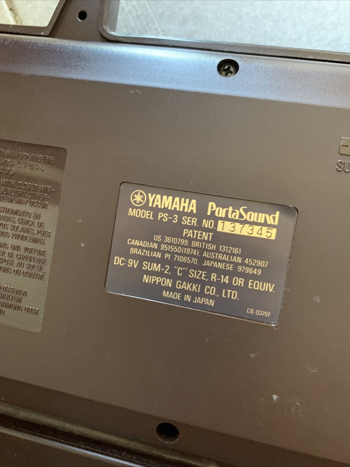 Vintage YAMAHA PortaSound Model PS-3 Keyboard w Carry Case & Power Supply