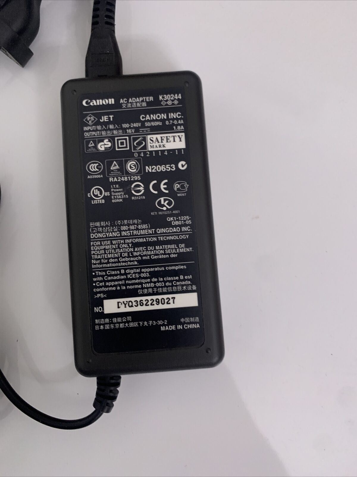 Genuine Canon AC Adapter K30244 Printer Power Supply 16V 1.8A