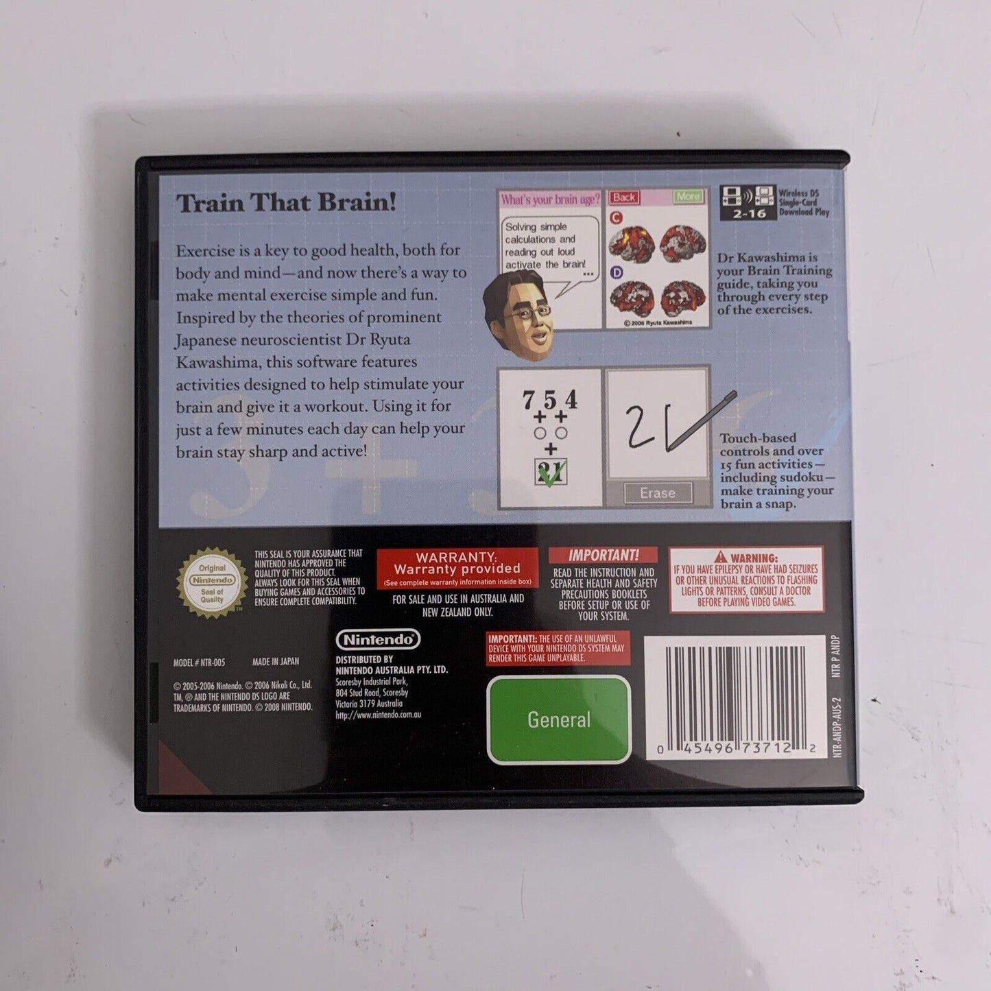 Dr. Kawashima's Brain Training - Nintendo DS Game NDS Complete Manual Included