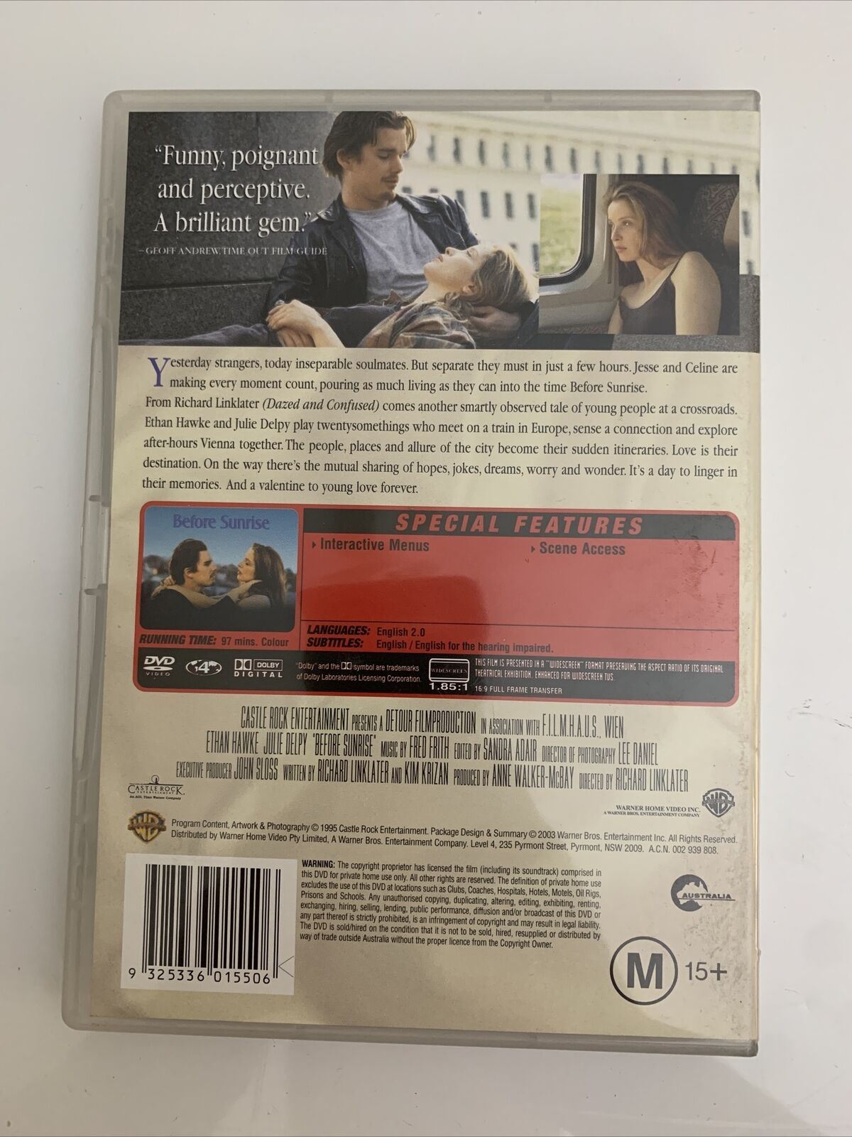 Before Sunrise (DVD, 1995) Ethan Hawke, Julie Delpy NEW Region 4