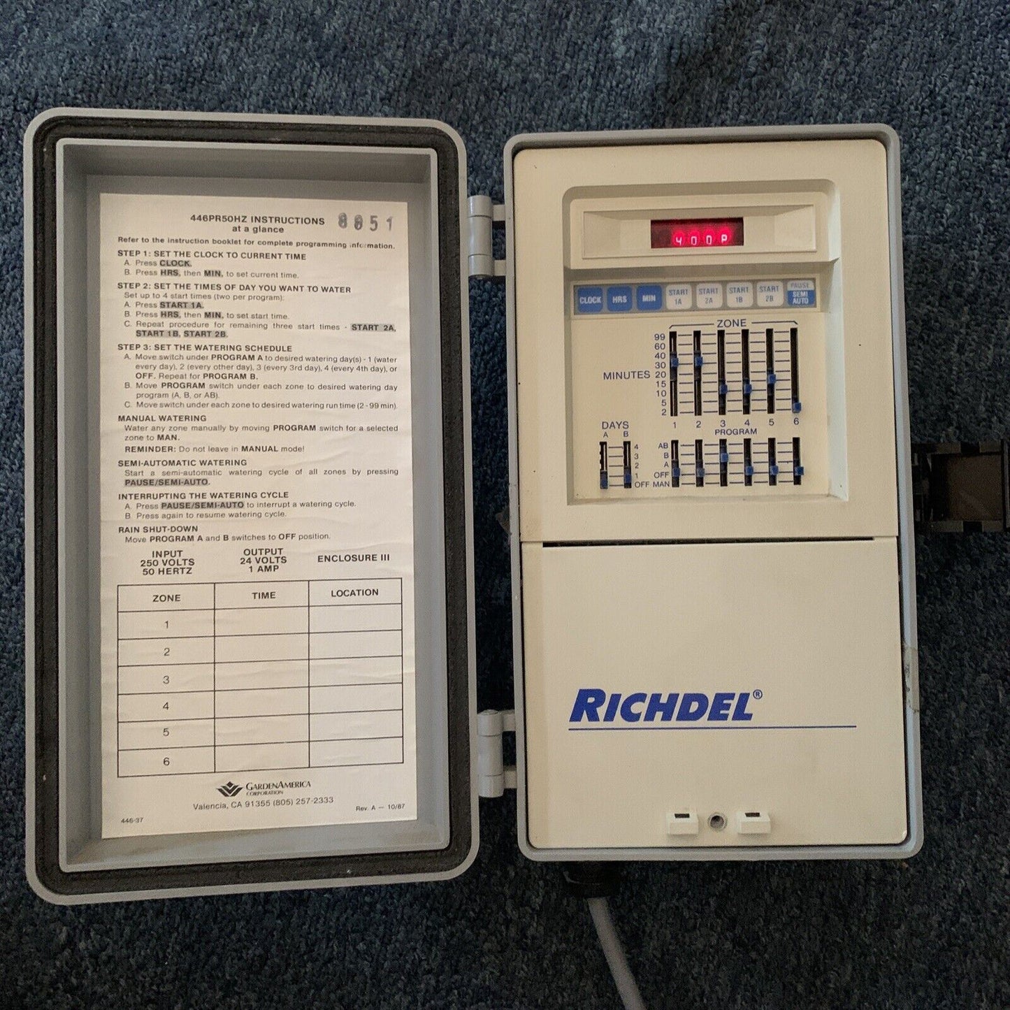 Richdel 446PR50HZ Irrigation Controller - Untested