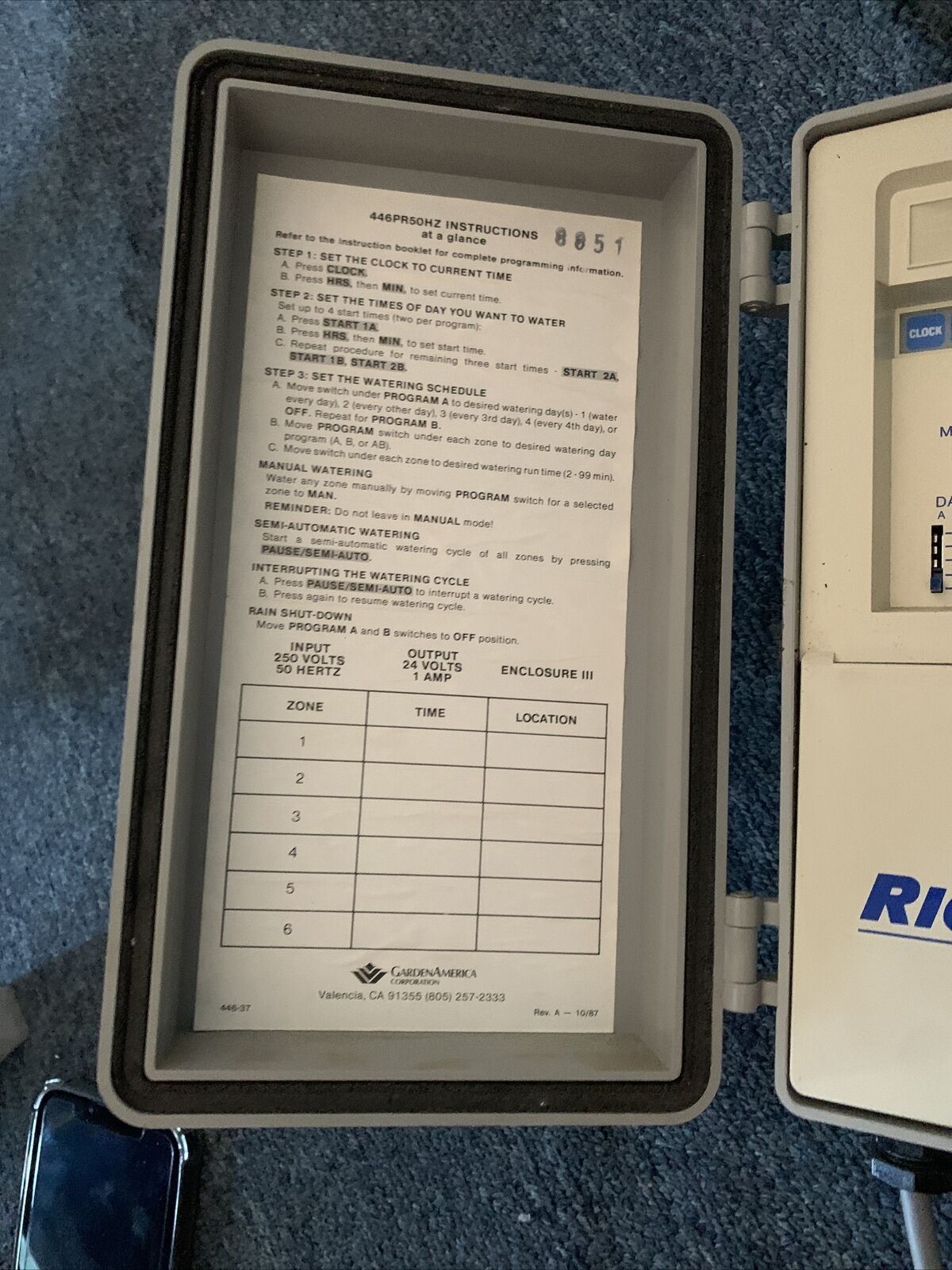 Richdel 446PR50HZ Irrigation Controller - Untested