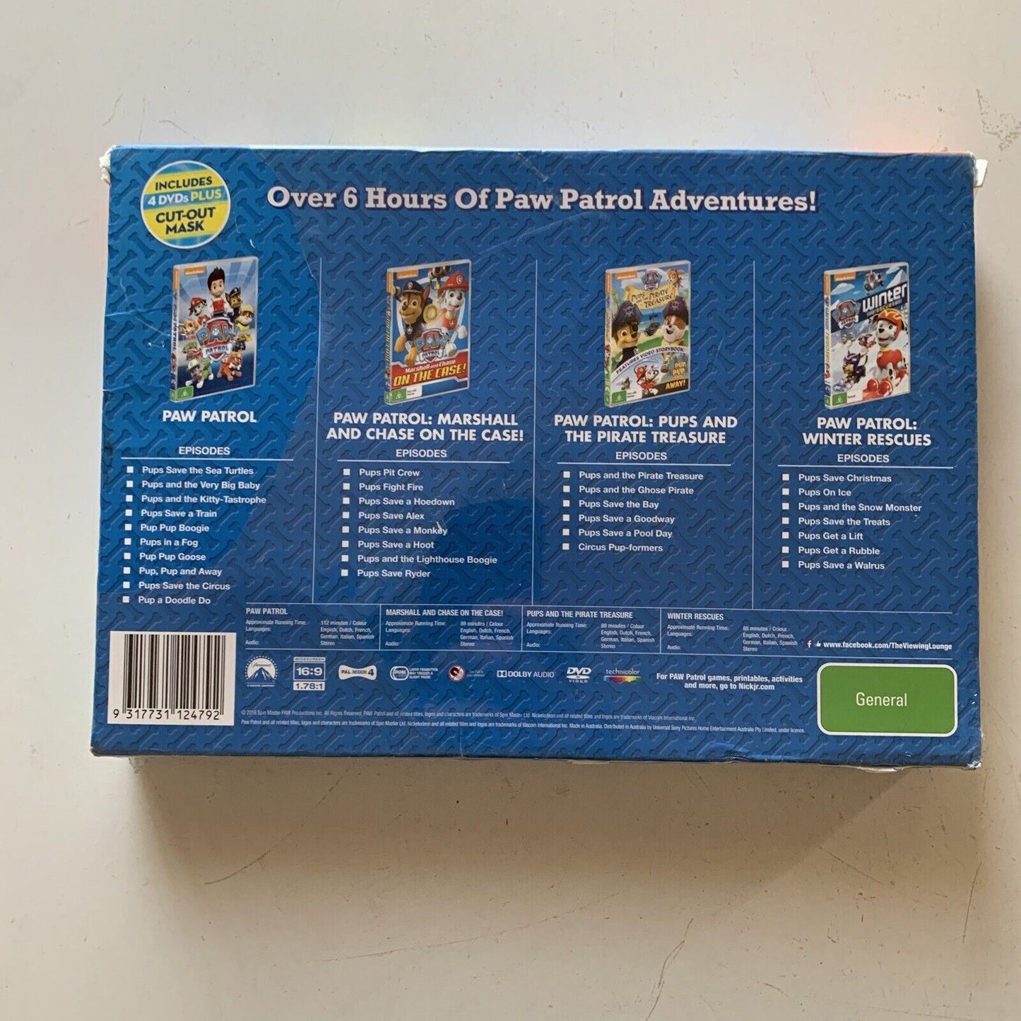 *New Sealed* Paw Patrol The Pawsome Collection 4 DVD + Mask