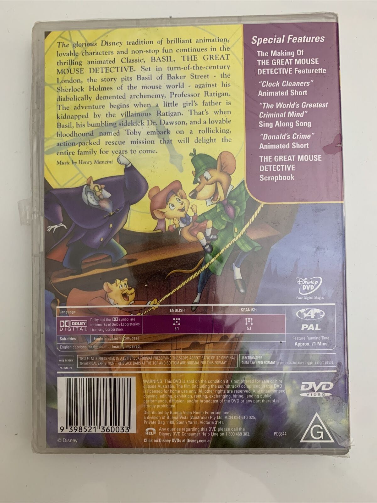 Basil - The Great Mouse Detective (DVD, 1986) Disney Animation Film NEW Region 4