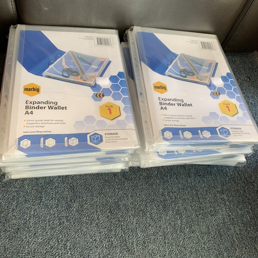 50 x Marbig Expanding Binder Wallet Holer A4 Clear 30mm Gusset 2015712 NEW
