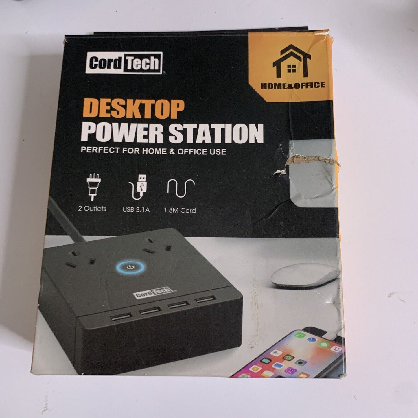 Cordtech Desktop Power Station 2x Power Outlet 4x USB Ports