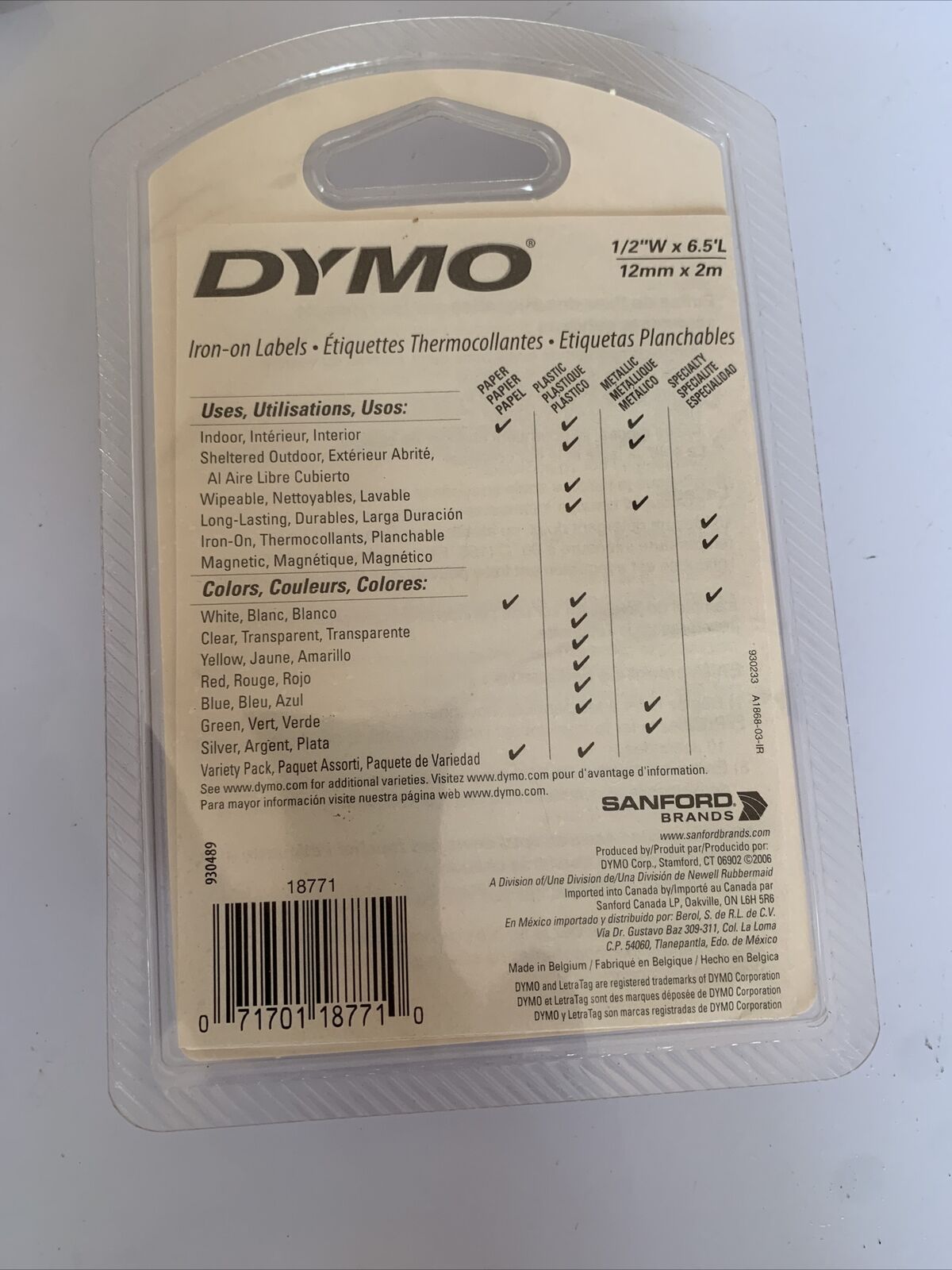 DYMO LetraTag 18771 White Iron-on Fabric Labels Refill 12mm x 2m NEW