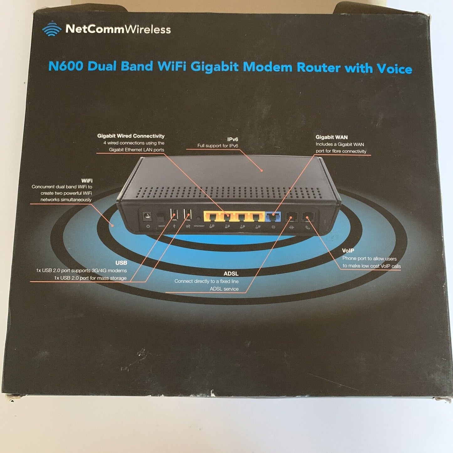 NetComm N600 Dual Band WiFi Gigabit Modem Router with Voice VoIP