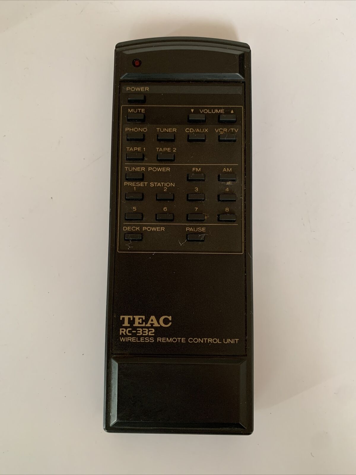Genuine Teac RC-332 Remote Control *missing battery lid – Retro Unit image.