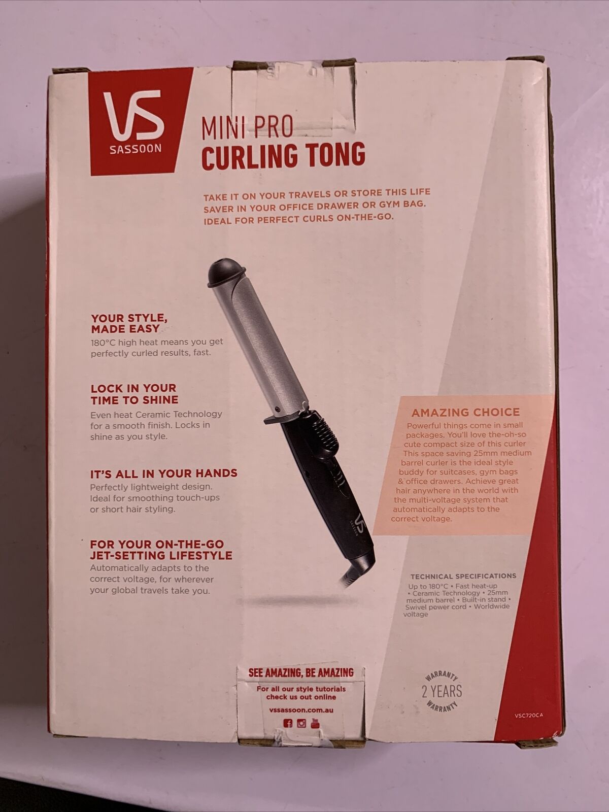 Vidal Sassoon VS Curling Tong Mini Pro Travel Worldwide  NEW