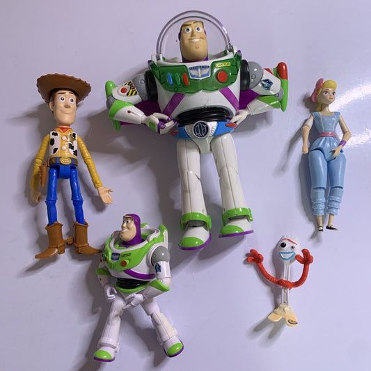 5x Toy Story Disney Pixar BAction figure Buzz Lightyear, Woody, Bo Peep, Forky