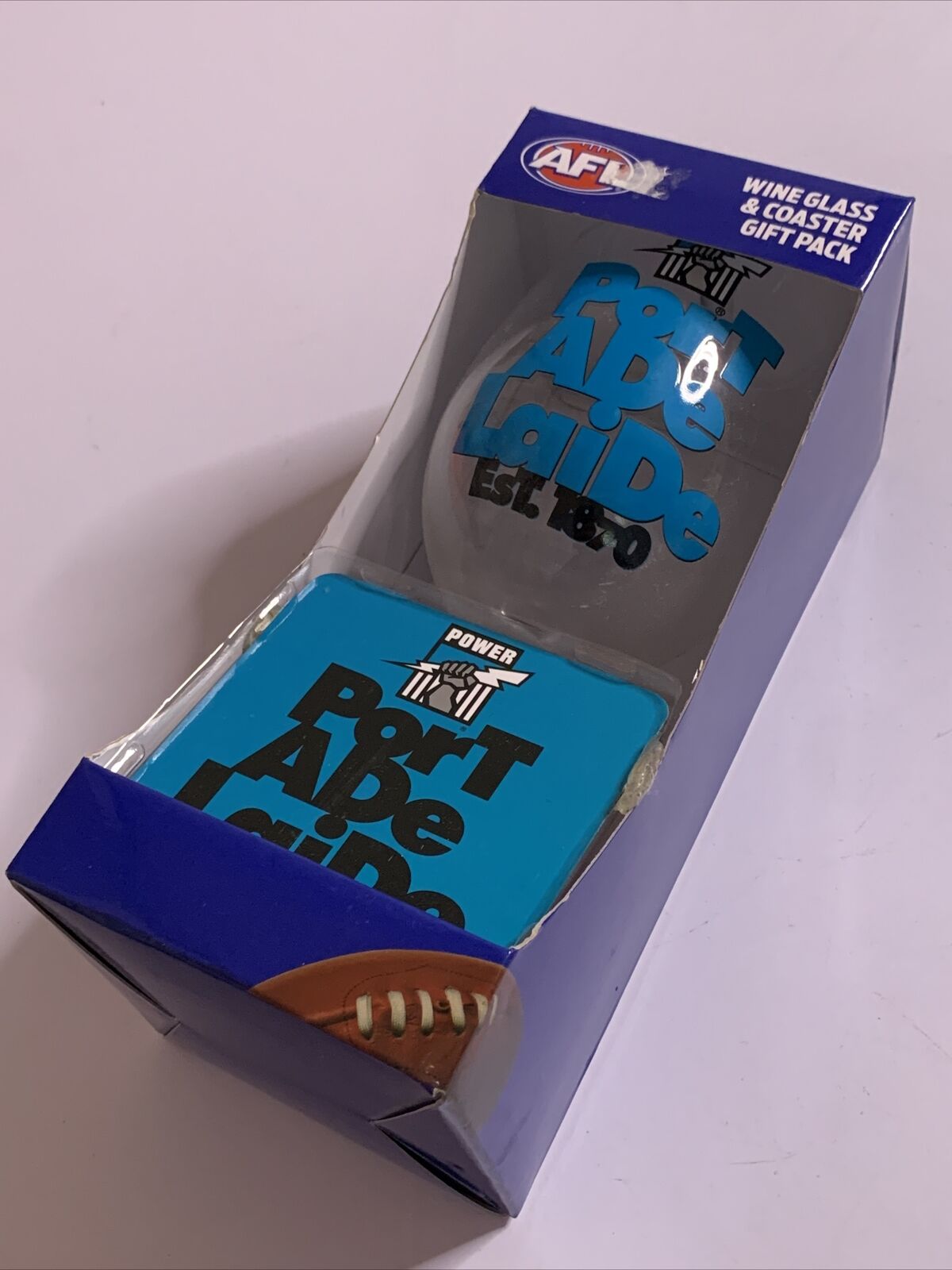 Port Adelaide Power AFL Wine Glass And Coaster Set NEW