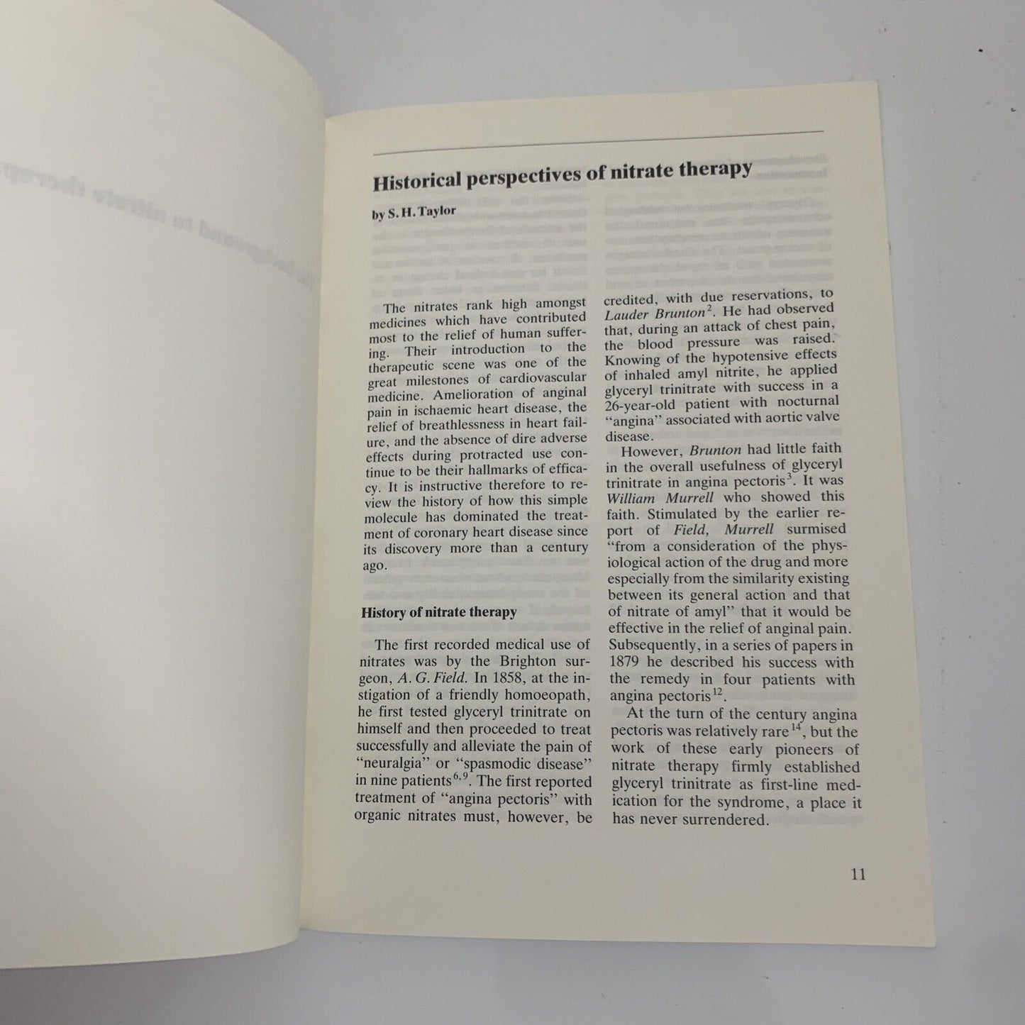 New Horizons In Nitrate Therapy by W D Bussmann SH Taylor