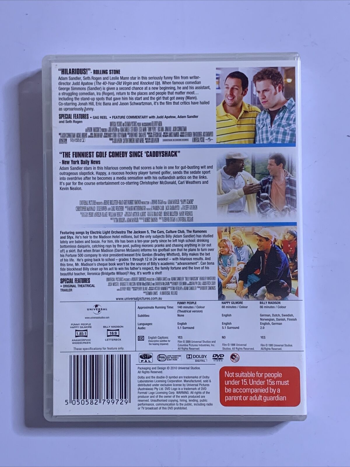 Funny People / Happy Gilmore / Billy Madison (DVD, 2010) Adam Sandler Region 4