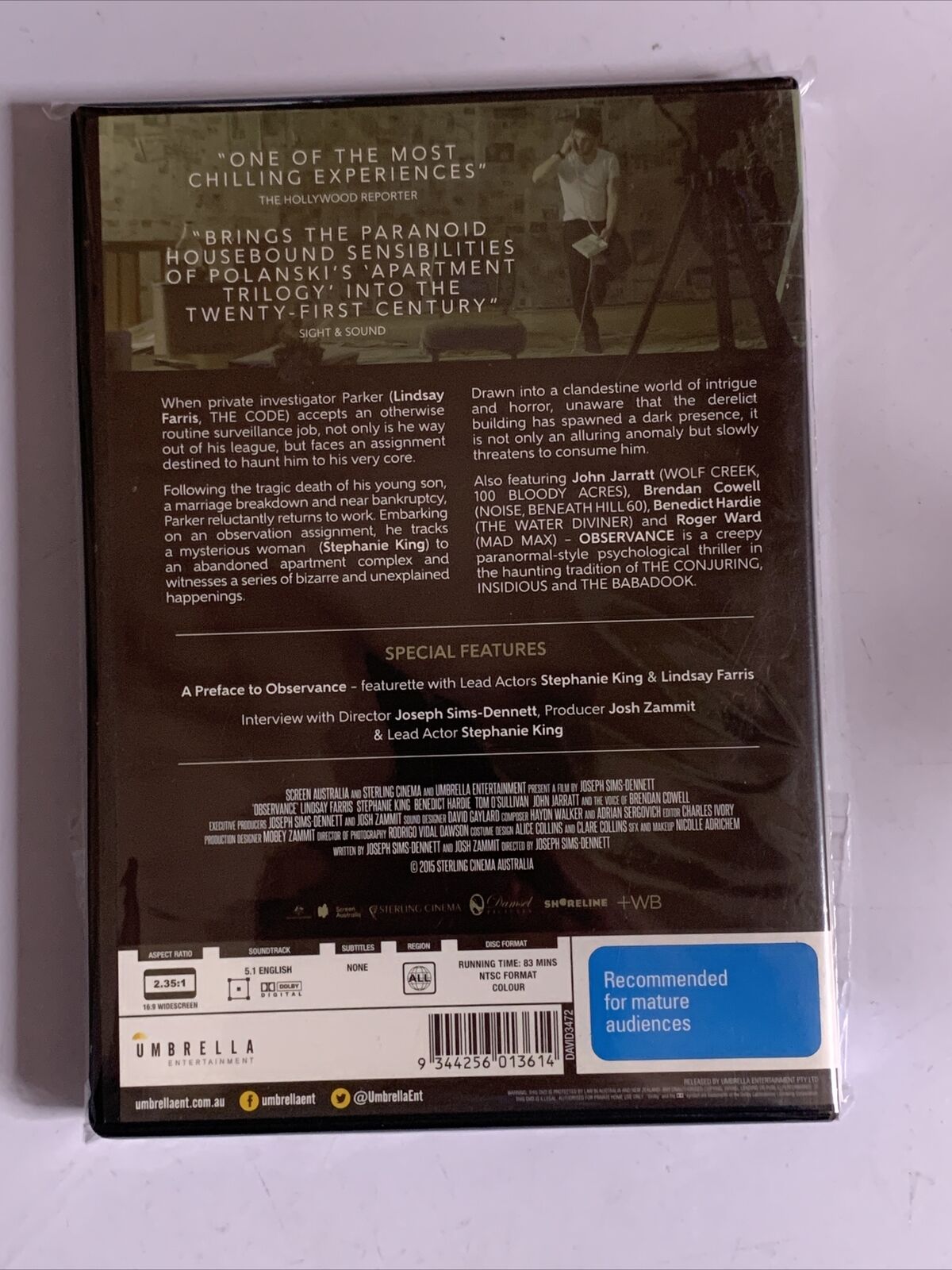 Observance (DVD, 2015) Brendan Cowell, John Jarratt, Lindsay Farris Region 4 NEW