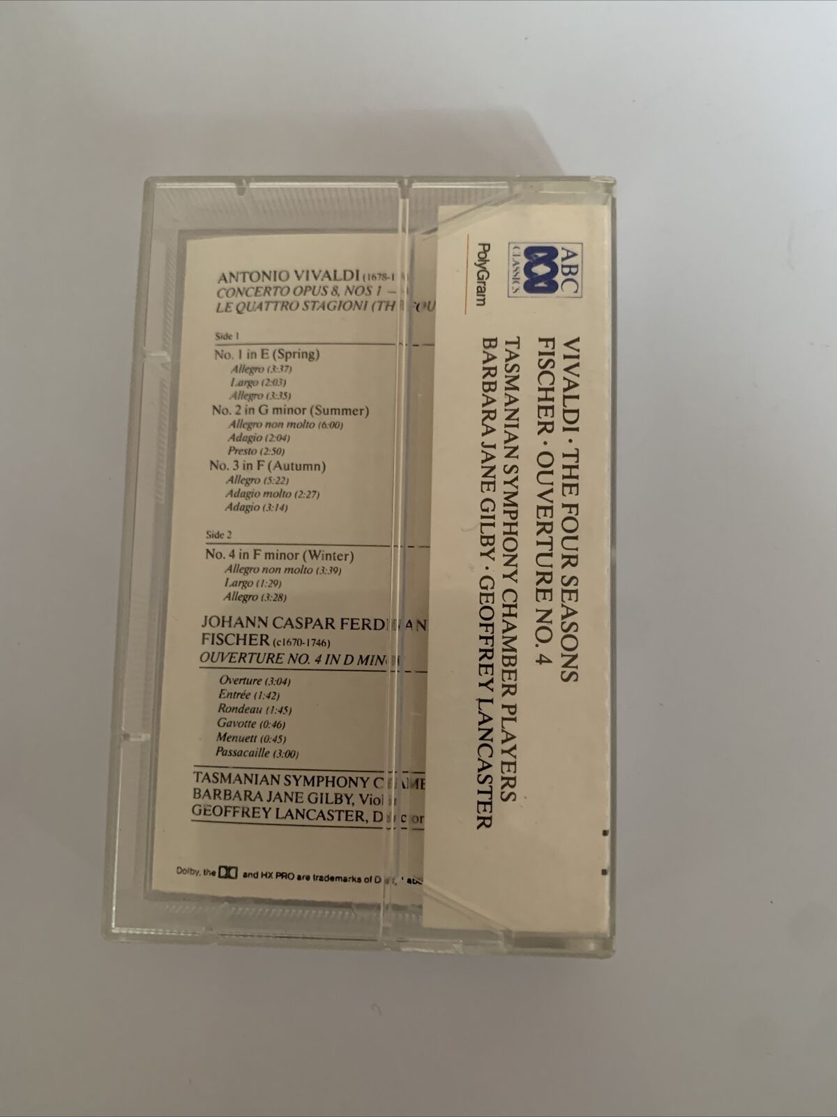 Vivaldi The Four Seasons Tasmanian Symphony Chamber Players Cassette Tape ABC