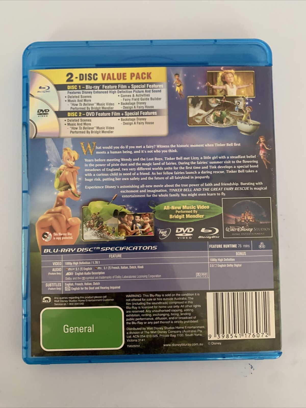 Tinker Bell And The Great Fairy Rescue (Blu-ray, 2010) Disney Animation Region B