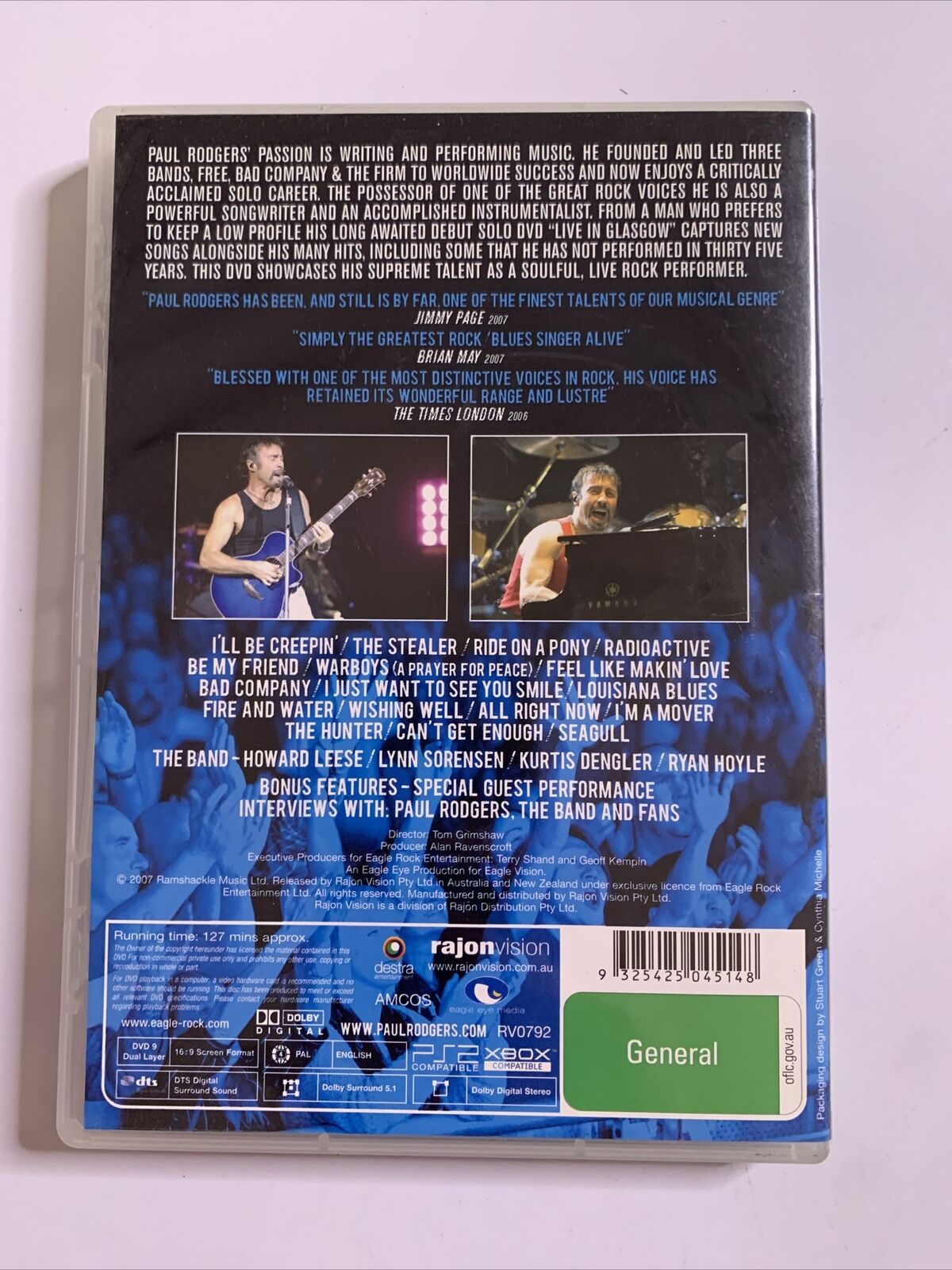 Paul Rodgers - Live In Glasgow  (DVD, 2006) Region 4