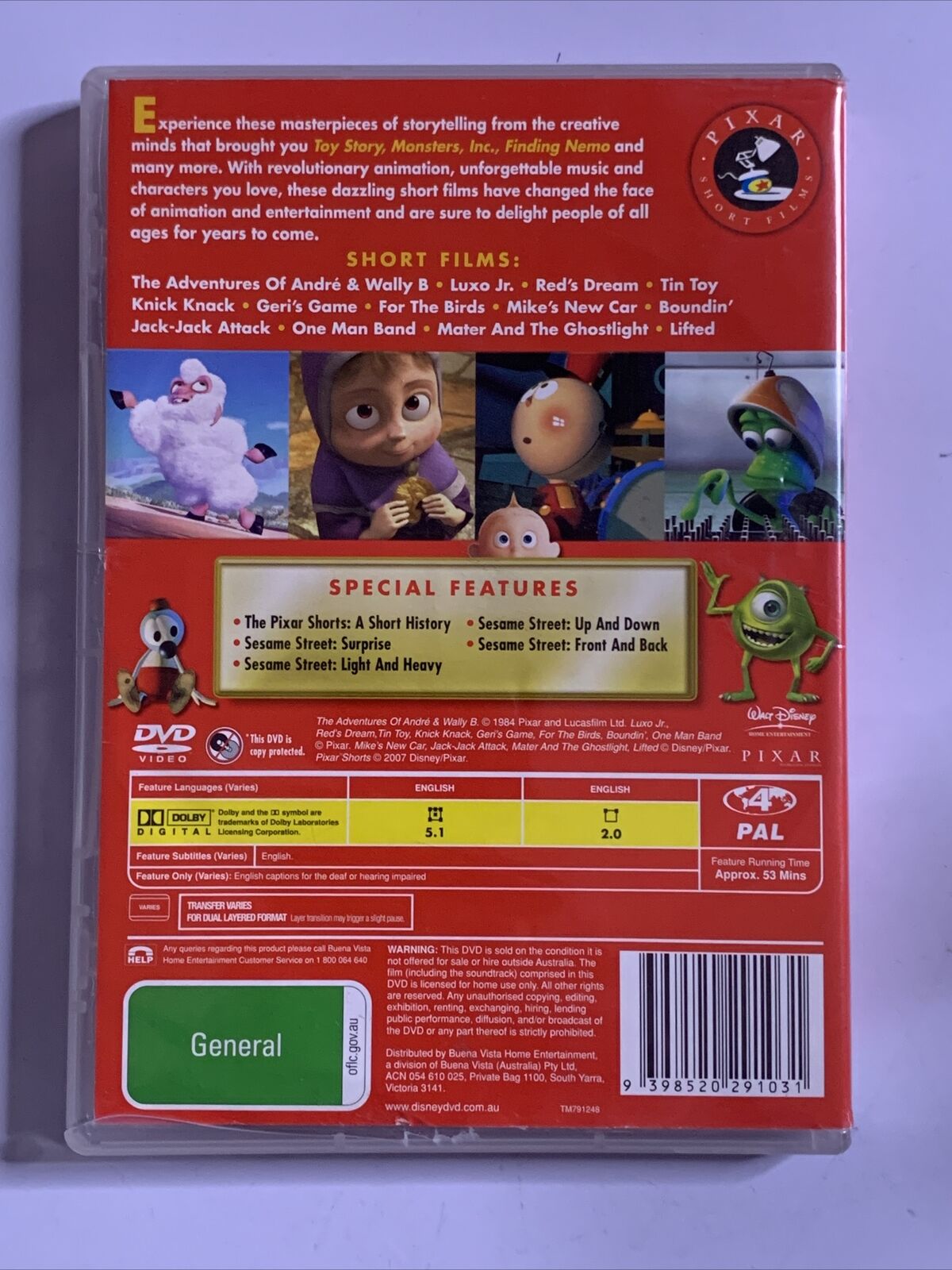 Disney Pixar Short Films Collection : Vol 1 (DVD, 2007)  Region 4