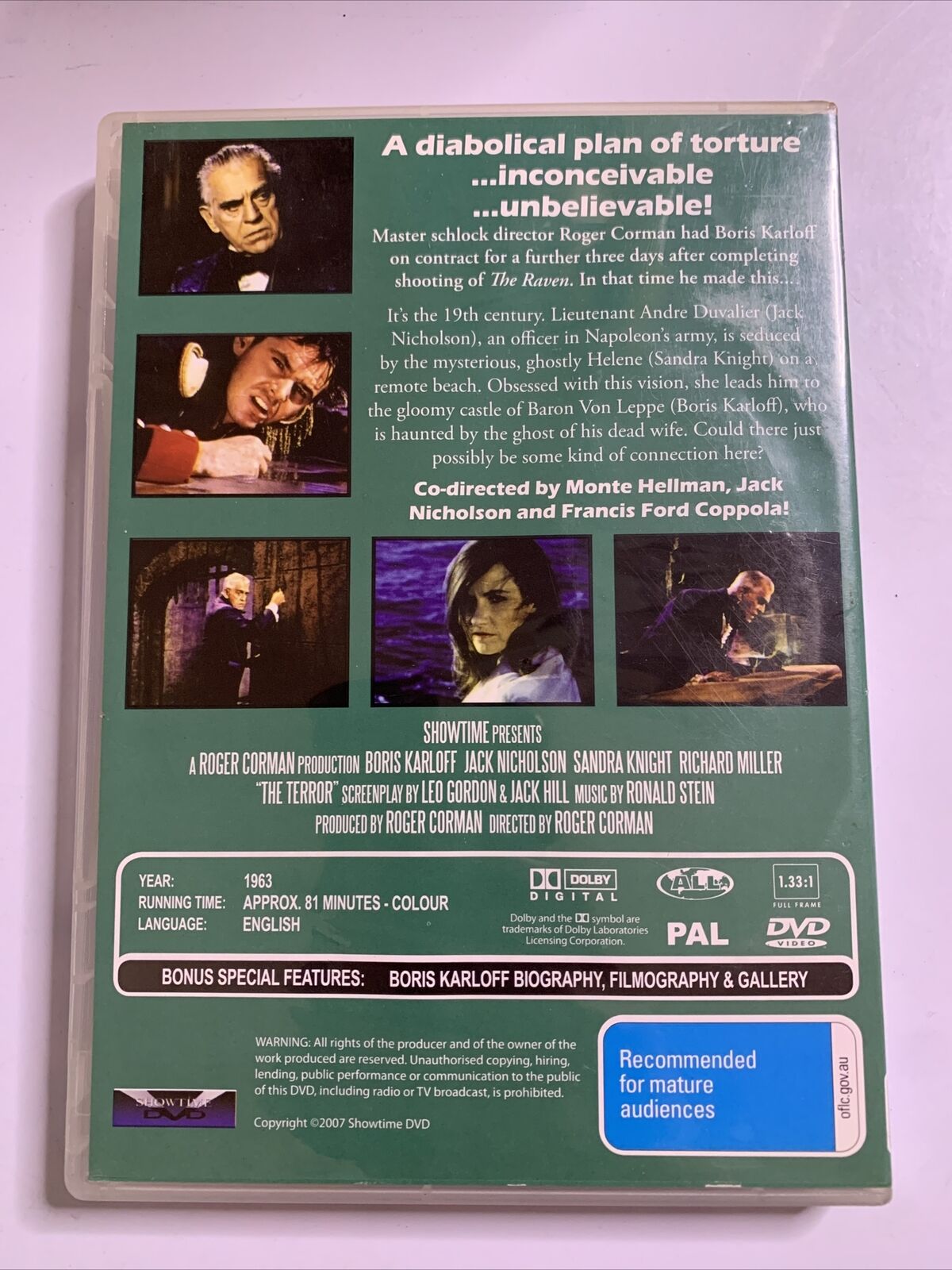 The Terror (DVD, 1963) Boris Karloff, Sandra Knight, Jack Nicholson  Region 4