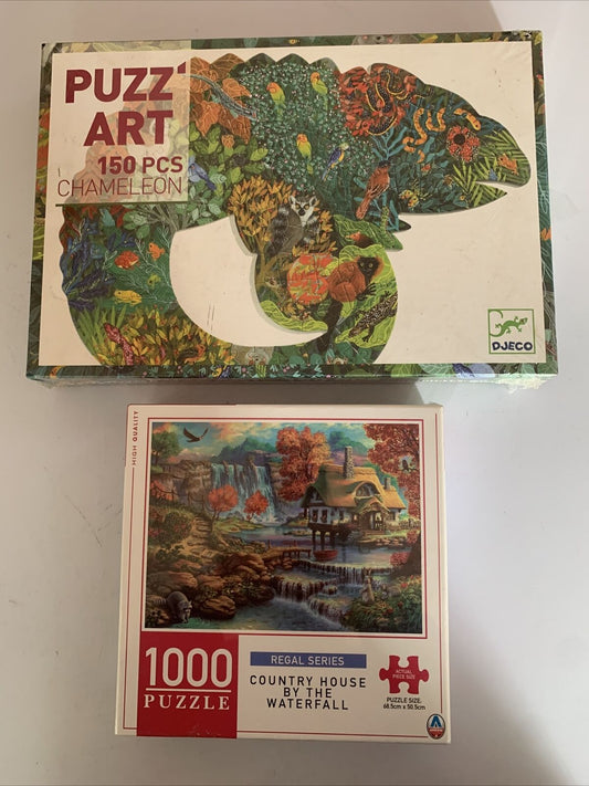Country House By Waterfall + Puzz Art Chameleon Jigsaw Puzzle *New Sealed*