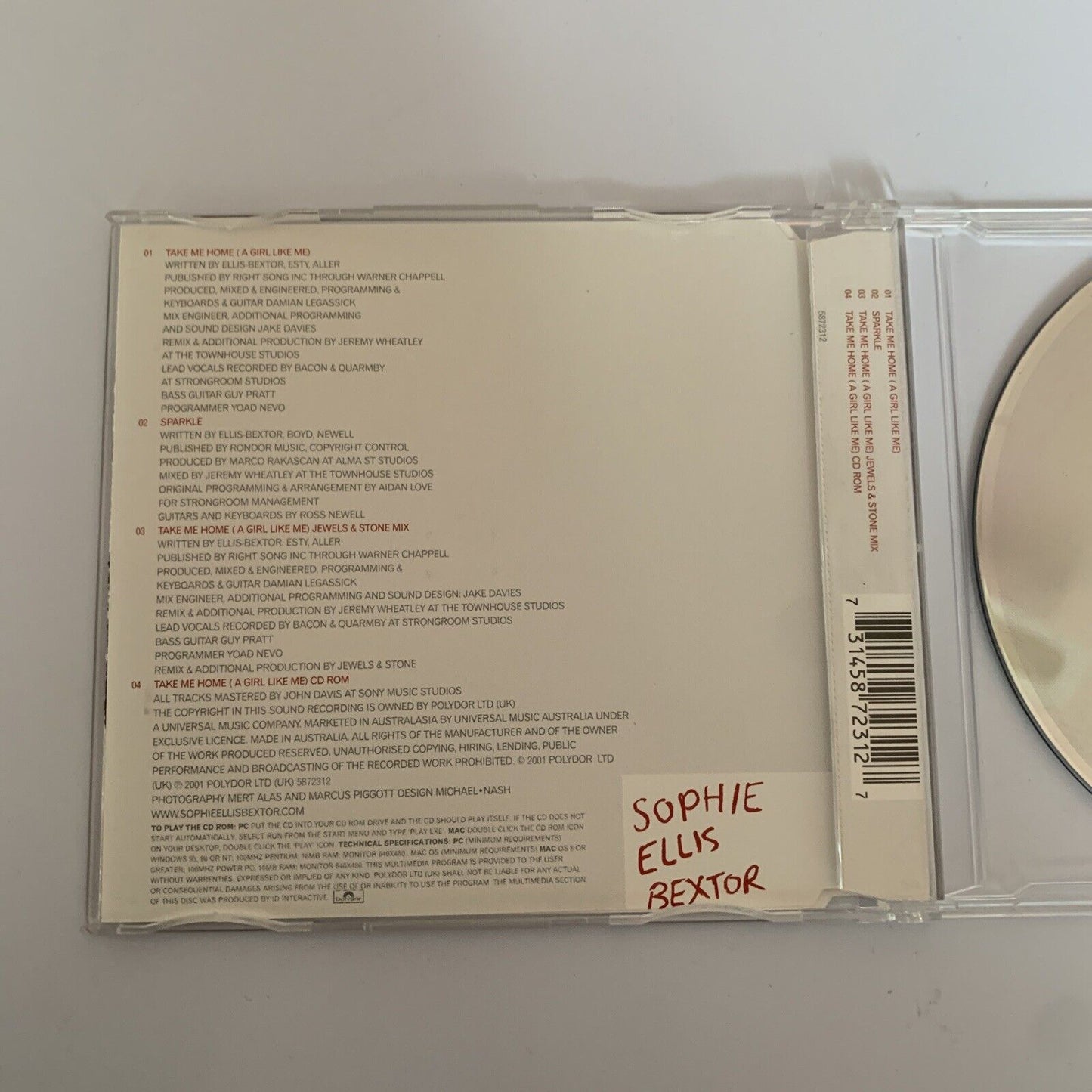 Sophie Ellis Bextor – Take Me Home (CD, Single, 2001) Enhanced CD