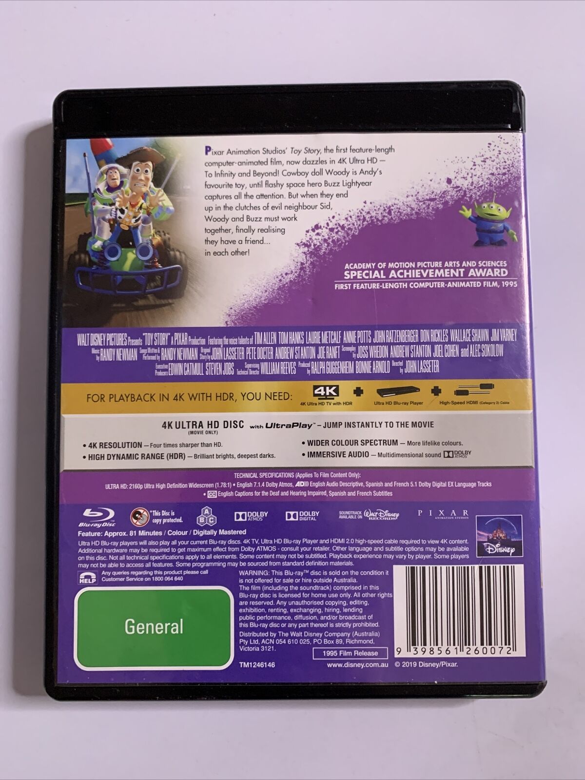 Toy Story 4K UHD (Blu-ray, 1995) Disney Animated Film