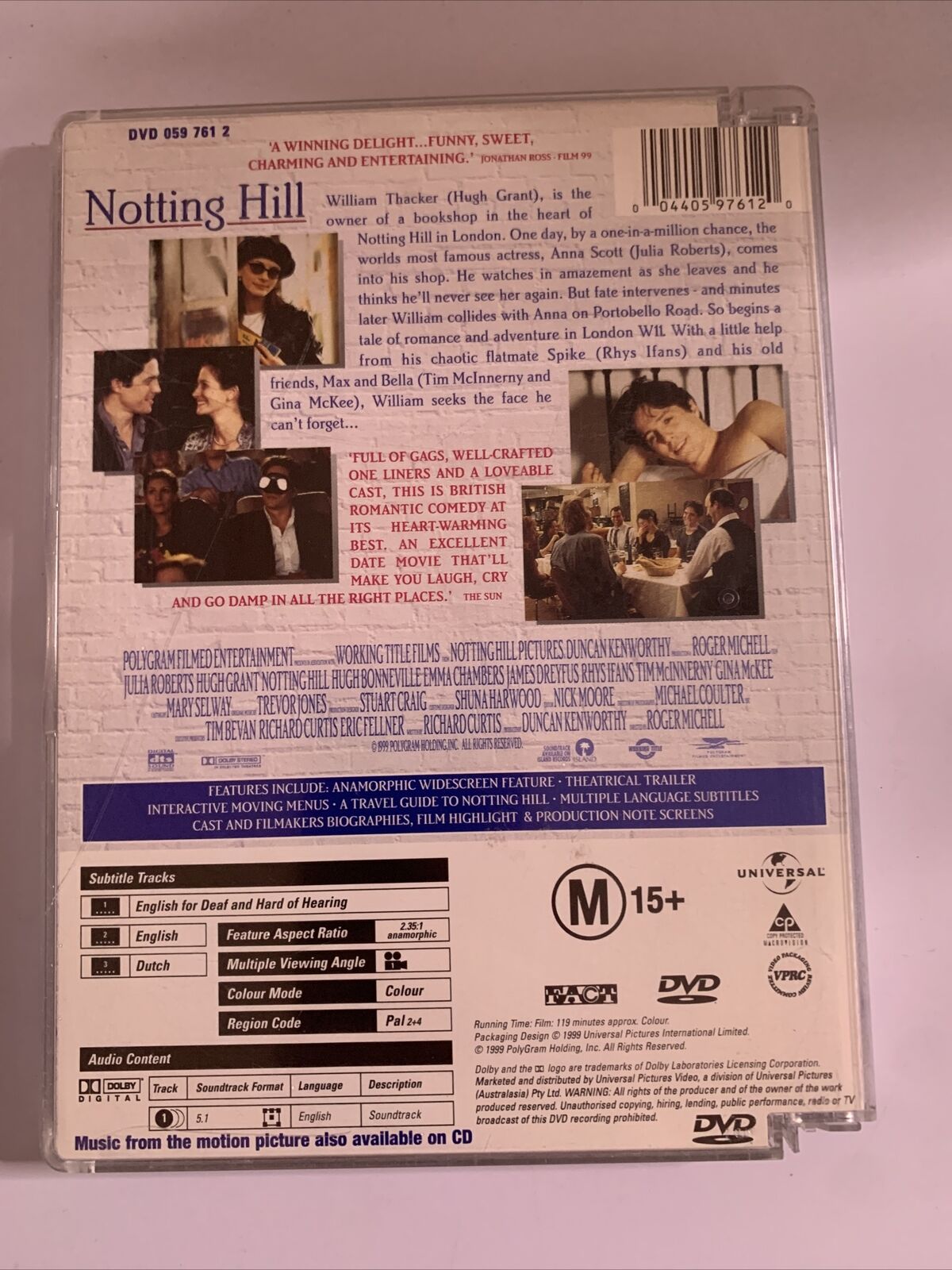 Notting Hill  (DVD, 1999) Hugh Grant, Julia Roberts. Region 4