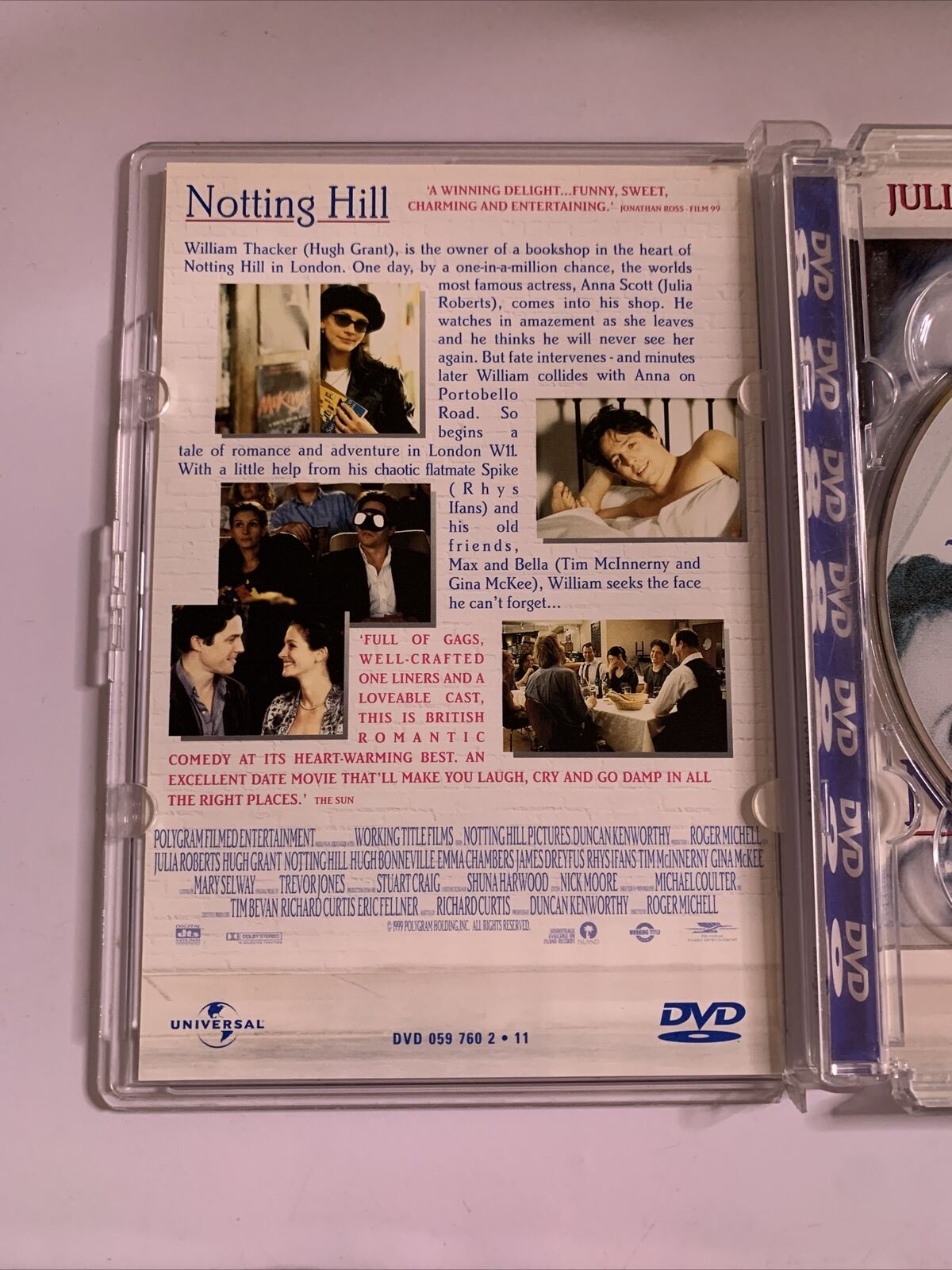 Notting Hill  (DVD, 1999) Hugh Grant, Julia Roberts. Region 4