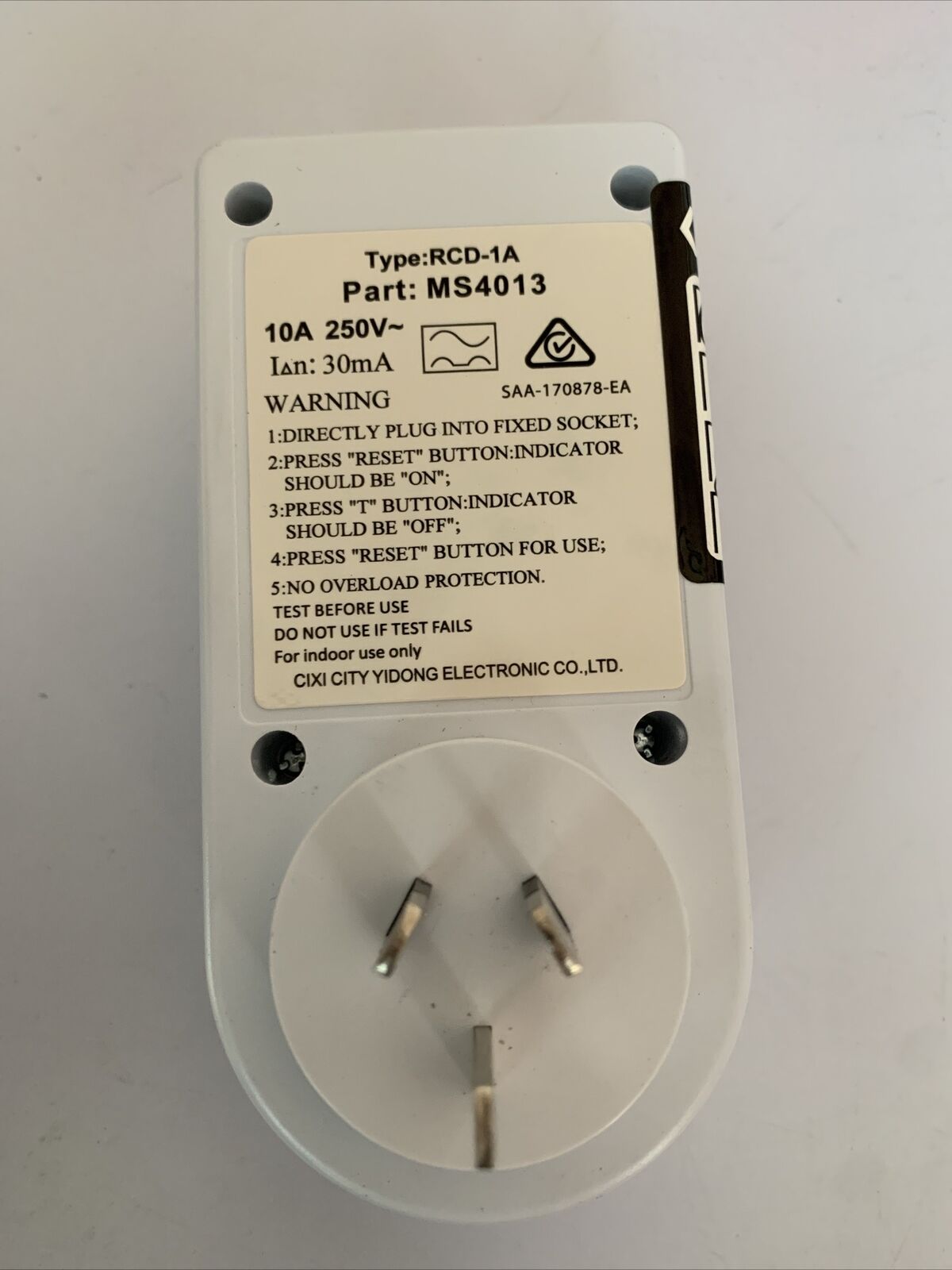 Power Tech Plus Single RCD Safety Switch Outlet 10A Portable RCD  MS4013