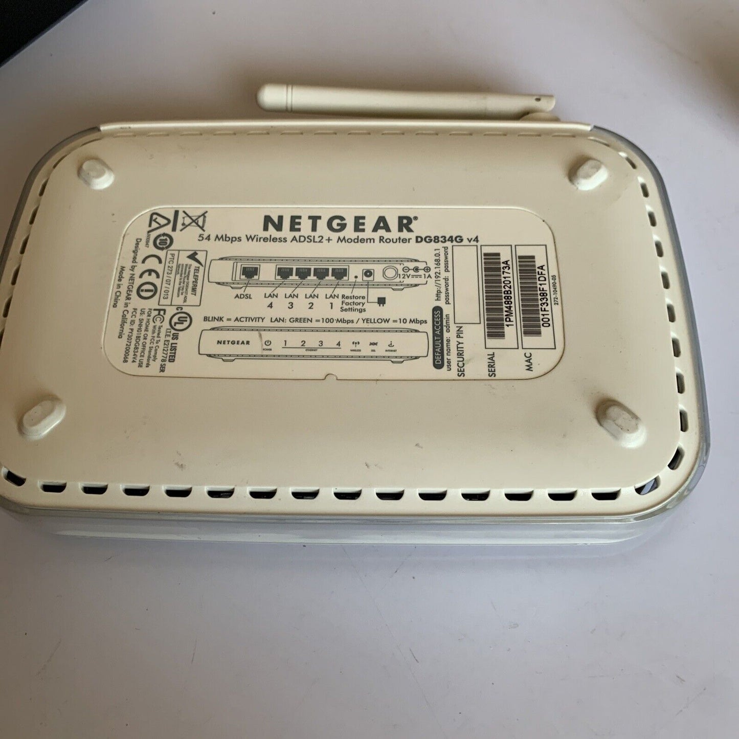 Netgear Wireless ADSL2+ Modem Wi-Fi Wireless Router DG834G v4