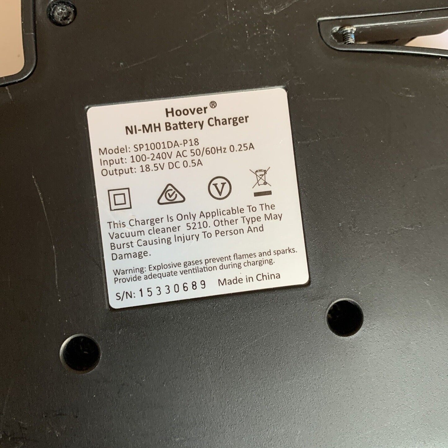 Hoover Ni-MH Battery Charger SP1001DA-P18 18V 0.5a for Hoover Vacuum 5210