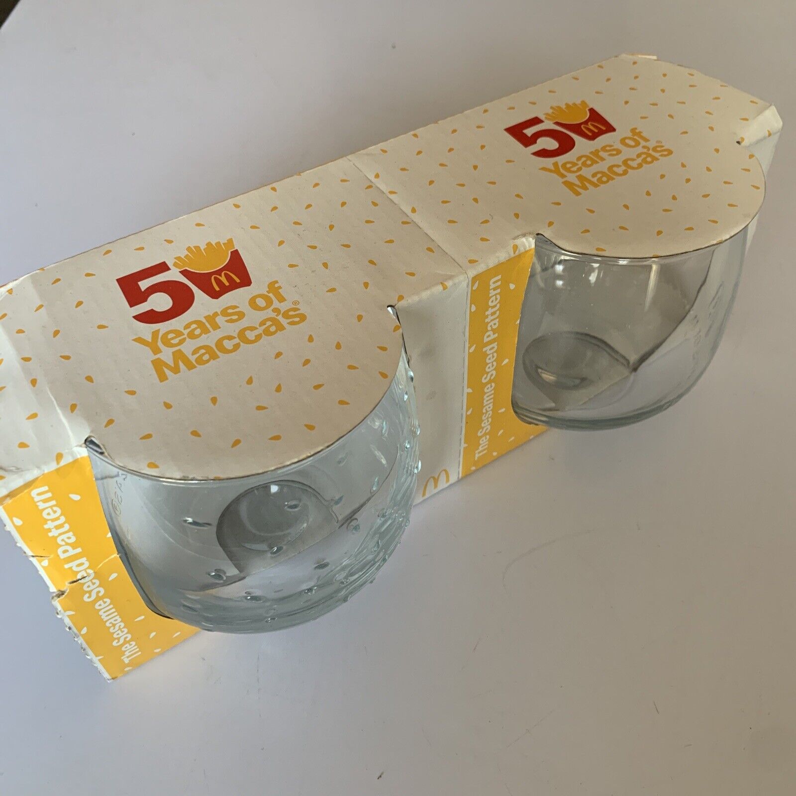 McDonalds 50 Years Of Macca's Glass Wobble Mugs Cup Sesame Seed Patter ...