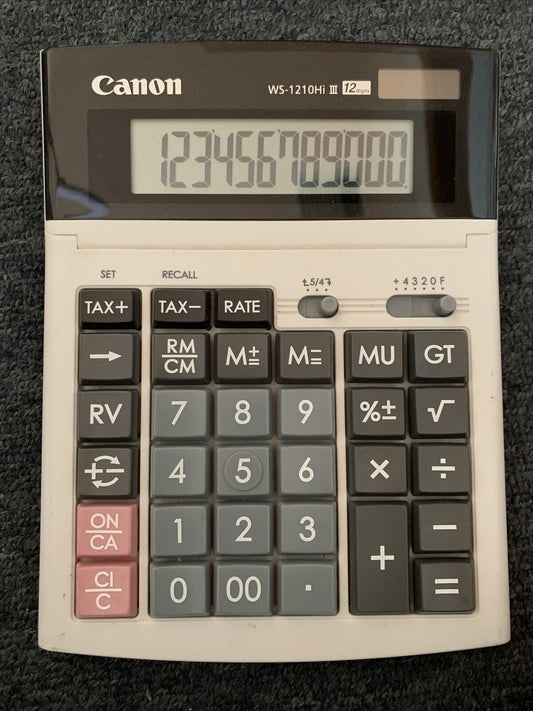Canon Desktop Tax Calculator 12 Digits Solar Powered Large Buttons WS1210 Hi III