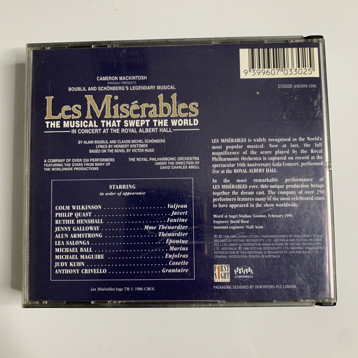 Les Miserables 10th Anniversary In Concert Royal Albert Hall (CD, 2-Disc, 1996)