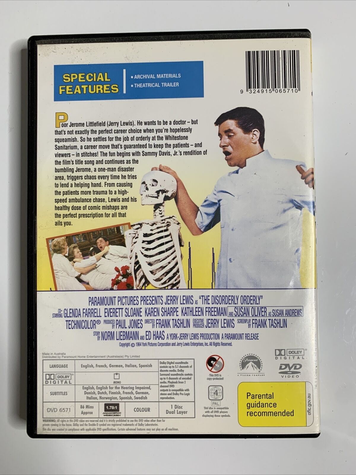 The Disorderly Orderly  (DVD, 1964) Jerry Lewis, Glenda Farrell Comedy Region 4