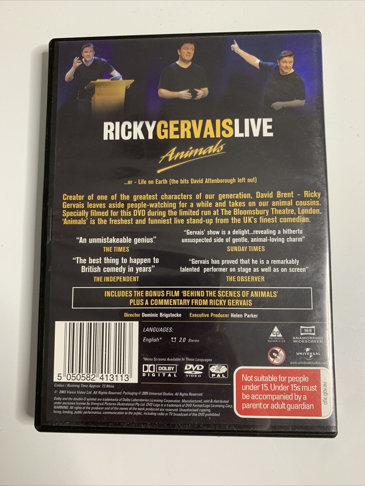 Ricky Gervais Live Animals (DVD, 2003)  Region 4 & 2