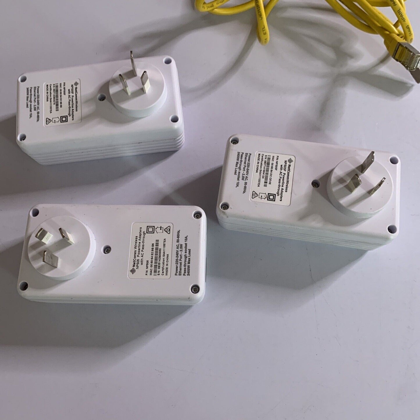 3x NetComm Wireless NP505 Powerline Adapter With AC Pass-Through ...