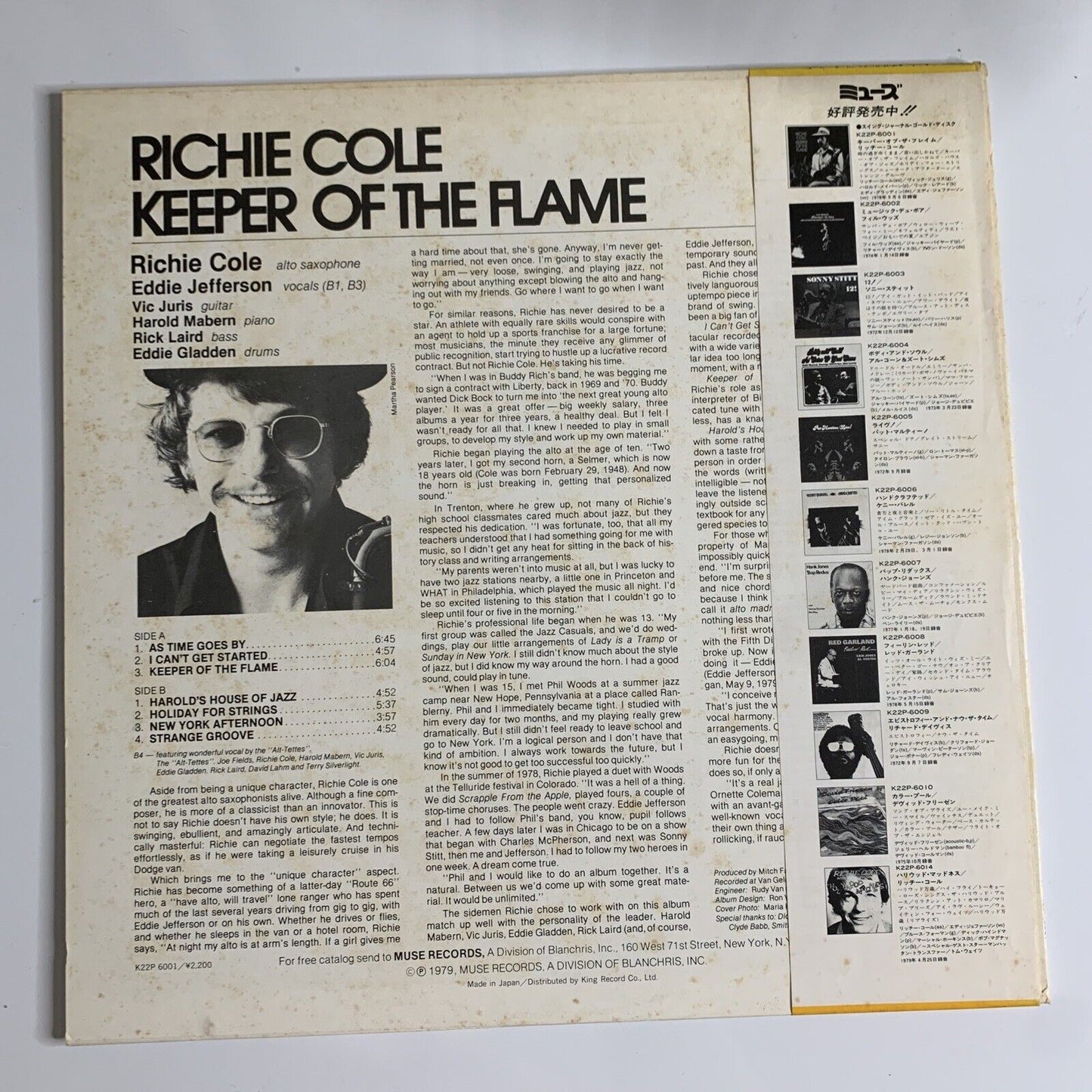 Richie Cole - Keeper Of The Flame LP 1979 Vinyl Record Obi K22P 6001