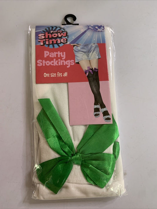 Party Show Time Stockings White With Green Ribbon  NEW