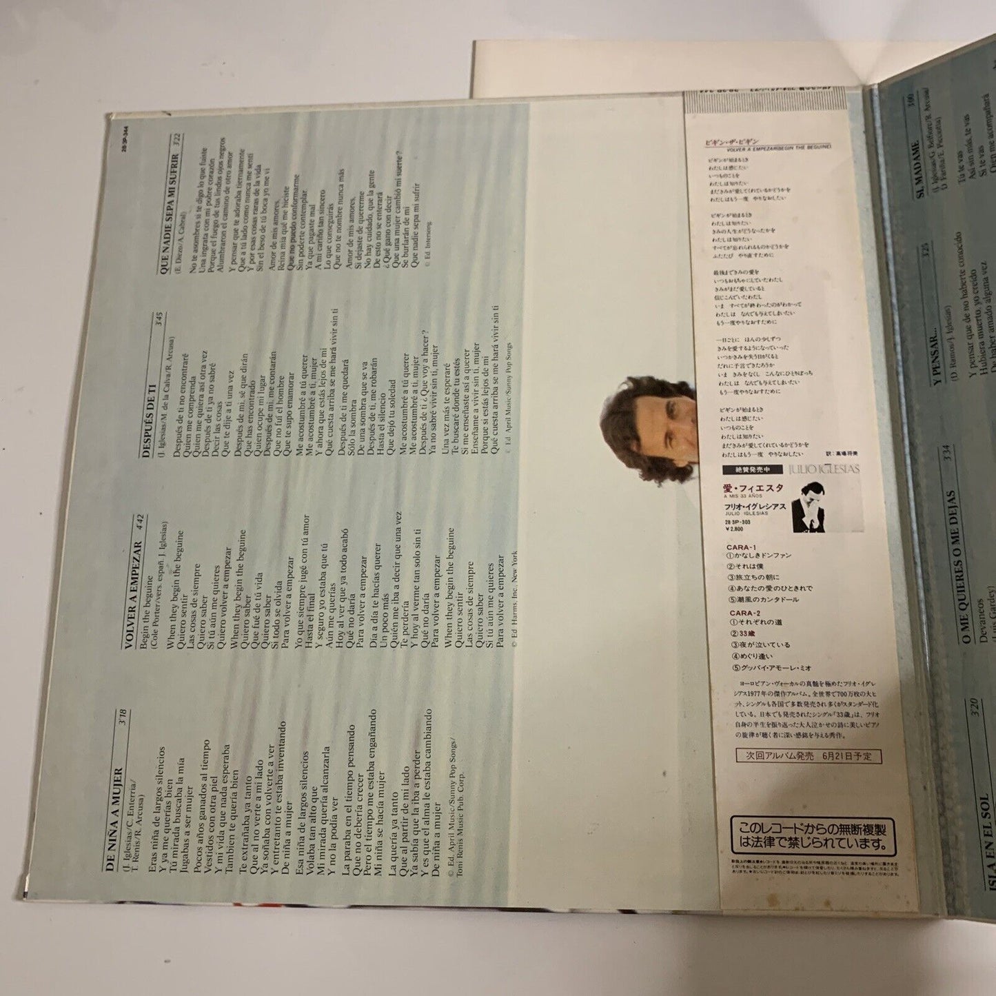 Julio Iglesias – De Niña A Mujer LP 1981 Vinyl Gatefold Obi 28-3P-344